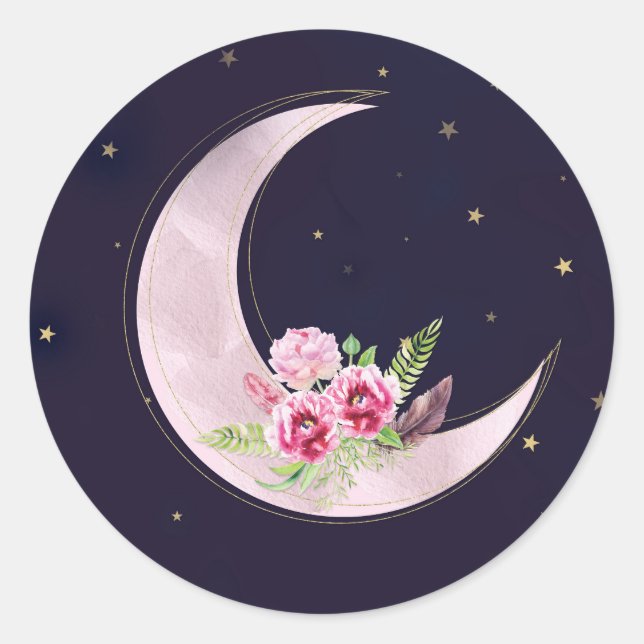 Sticker Rond Indigo Star Fall Rose Floral Moon Baby shower (Devant)