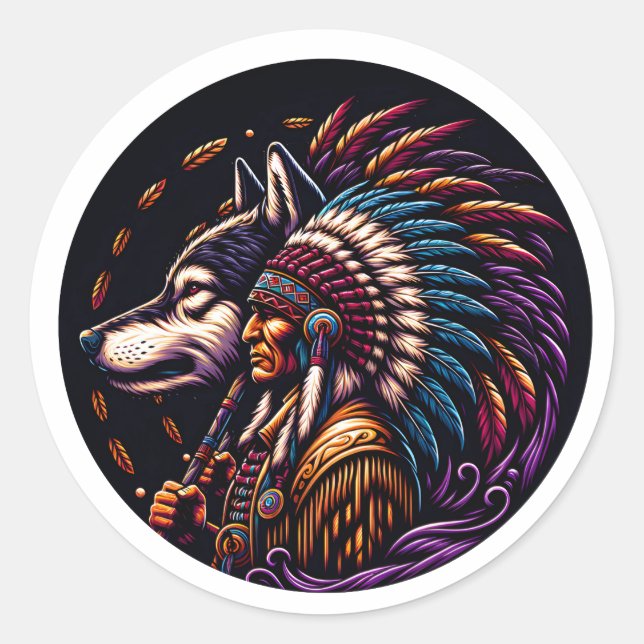 Sticker Rond Indio e Lobo (Devant)