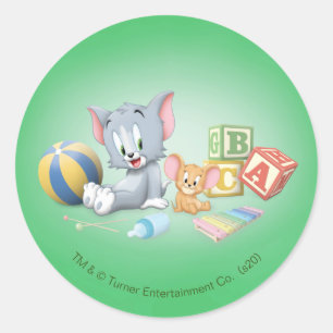 Sticker Rond Infant Tom and Jerry Playing With Toys