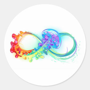 Sticker Rond Infinity avec Rainbow Jellyfish