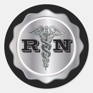 Sticker Rond Infirmière argentée de RN de caducée   Médical