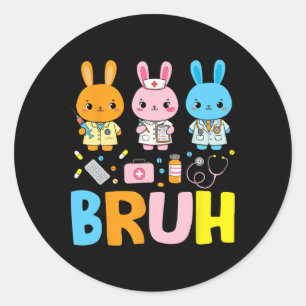 Sticker Rond Infirmière Bunny Jour de Pâques Stethoscope Rabbit