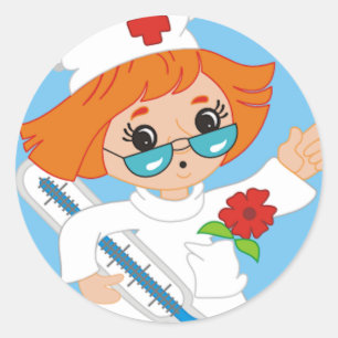 Sticker Rond Infirmière caricaturale