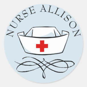 Sticker Rond Infirmière Casquette Ajouter un nom