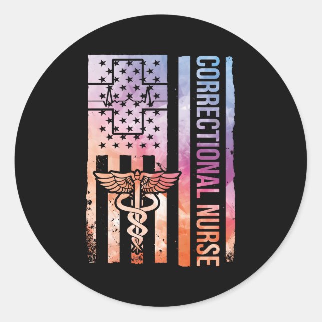 Sticker Rond Infirmière correctionnelle Prison Infirmière Déten (Devant)