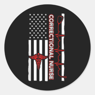 Sticker Rond Infirmière correctionnelle USA Drapeau Infirmière 