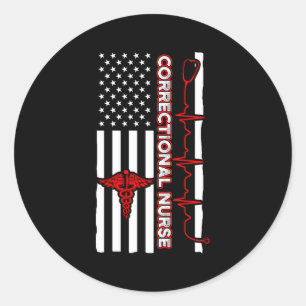 Sticker Rond Infirmière correctionnelle Usa Drapeau Infirmière