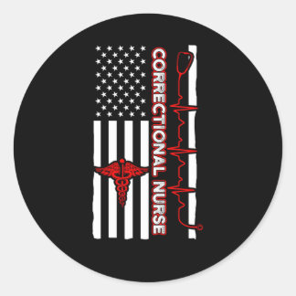 Sticker Rond Infirmière correctionnelle Usa Drapeau Infirmière