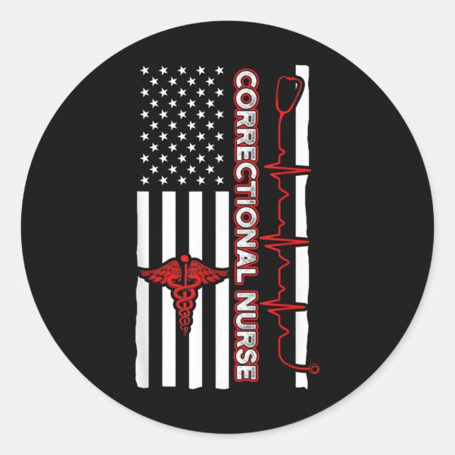 Sticker Rond Infirmière correctionnelle USA Drapeau Infirmière  (Devant)