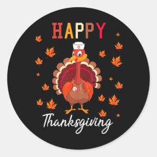 Sticker Rond Infirmière de bon thanksgivingCute dinde heureuse