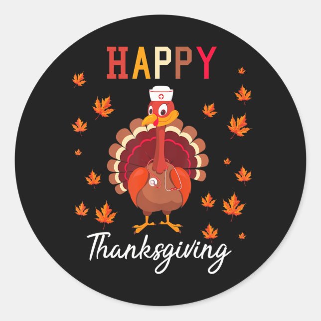 Sticker Rond Infirmière de bon thanksgivingCute dinde heureuse (Devant)