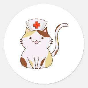 Sticker Rond Infirmière de chats Kawaii