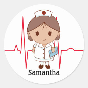 Sticker Rond Infirmière de dessin animé mignonne personnalisée