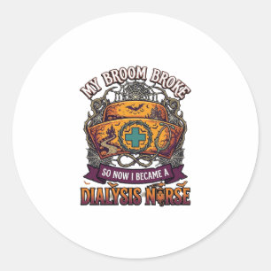 Sticker Rond Infirmière de dialyse de balai cassé Halloween Cas