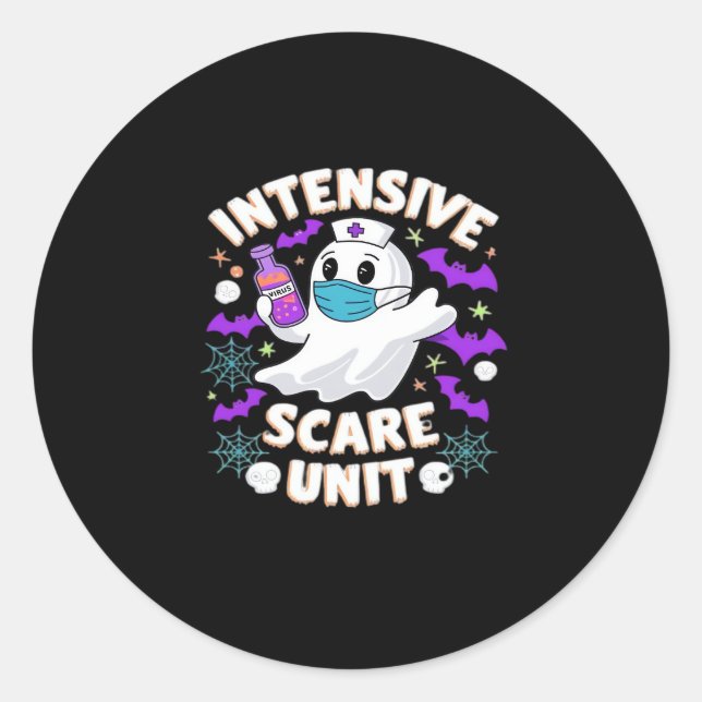 Sticker Rond Infirmière de l'unité de soins intensifs Halloween (Devant)