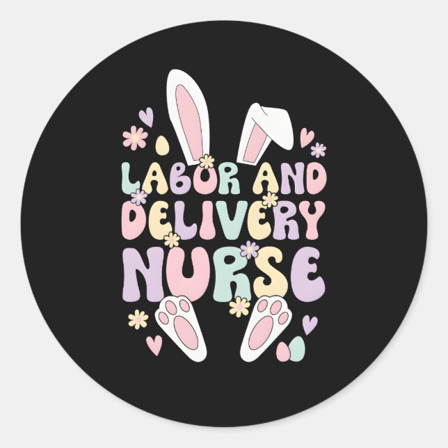 Sticker Rond Infirmière De Travail Et De Livraison Pâques Bunny (Devant)