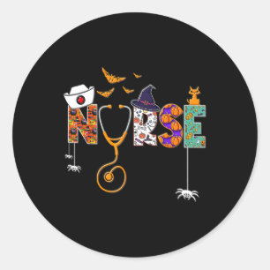 Sticker Rond Infirmière d'Halloween Cute Motif de la travailleu
