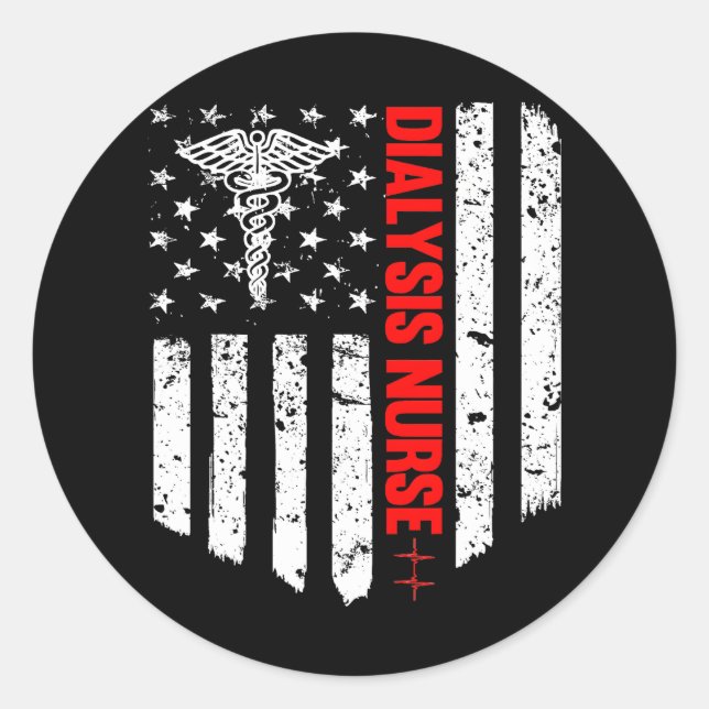 Sticker Rond Infirmière dialyse American Flag RN Infirmière ins (Devant)