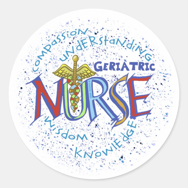 Sticker Rond Infirmière en gériatrie Motto (Devant)