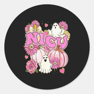 Sticker Rond Infirmière en néonatologie Halloween Rose Fleurie 
