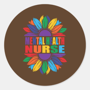 Sticker Rond Infirmière en santé mentale Rainbow Sunflower LGBT