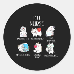 Sticker Rond Infirmière en soins intensifs Chat drôle Soins inf