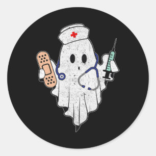 Sticker Rond Infirmière Ghost Scrub Top Costume Halloween Pour 