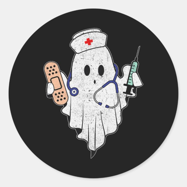 Sticker Rond Infirmière Ghost Scrub Top Costume Halloween Pour  (Devant)