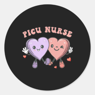 Sticker Rond Infirmière groovy Picu de la Saint-Valentin Cœurs