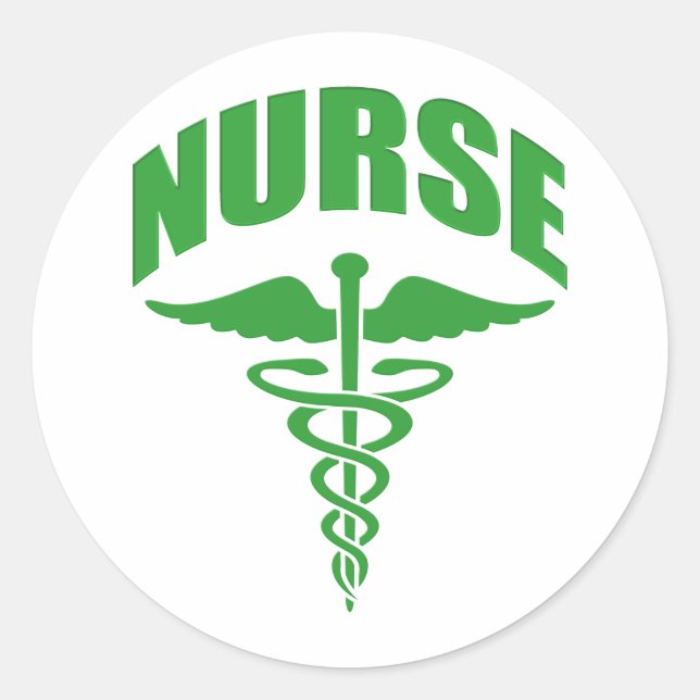 Sticker Rond Infirmière inscrite Caduceus Green (Devant)