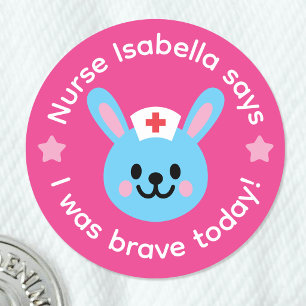 Sticker Rond Infirmière J'ai été Brave Aujourd'hui Lapin Rose R