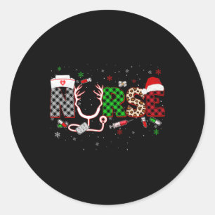 Sticker Rond Infirmière Léopard Plaid Noël Noël Noël Rn Cna Icu