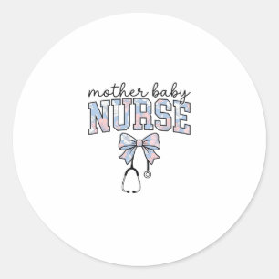 Sticker Rond Infirmière Mère Bébé Chemise à nœud floral Design_