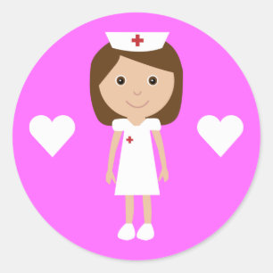 Sticker Rond Infirmière mignonne de bande dessinée et rose