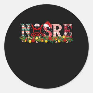 Sticker Rond Infirmière Noël Stethoscope Infirmières Noël Pajam
