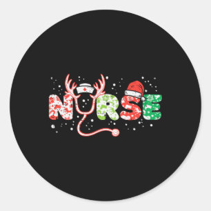 Sticker Rond Infirmière Noël Stethoscope Infirmières Xmas Scrub