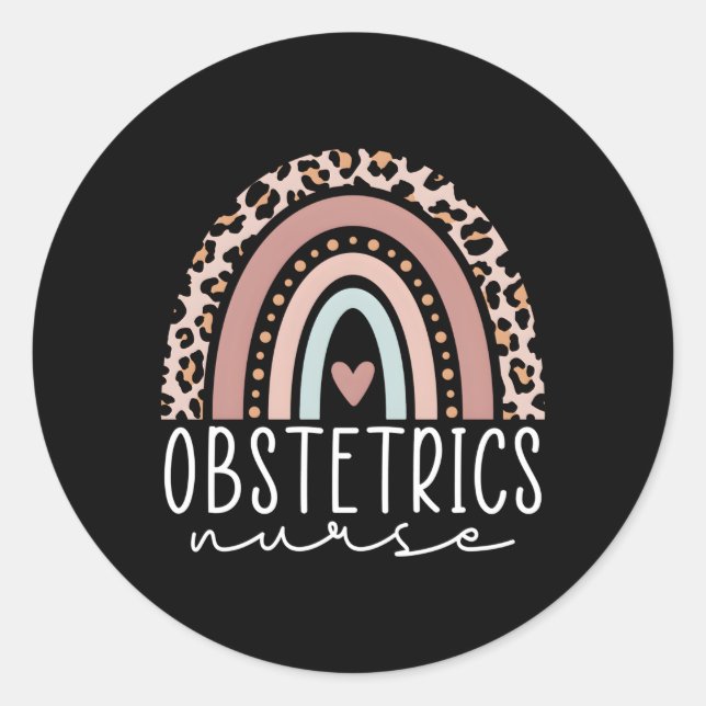 Sticker Rond Infirmière obstétrique Leopard Arc-en-ciel Ob Infi (Devant)
