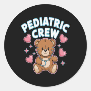 Sticker Rond Infirmière pédiatrique Bear Heart Stéthoscope Péd 