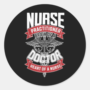 Sticker Rond Infirmière Praticien - Cerveau D'Un Médecin, Coeur