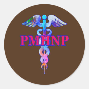 Sticker Rond Infirmière psychiatrique Praticien PMHNP Caduceus