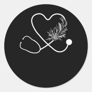 Sticker Rond Infirmière Stethoscope Flower Hospital
