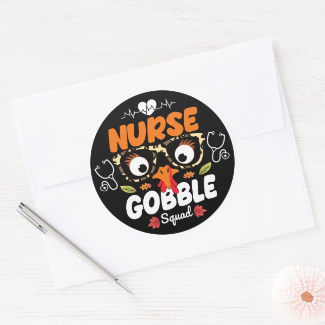 Sticker Rond Infirmière Turquie Gobble Squad Thanksgiving Infir (Enveloppe)