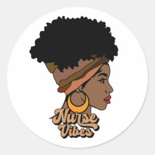 Sticker Rond Infirmière Vibes Afro Infirmière Amérique Africain