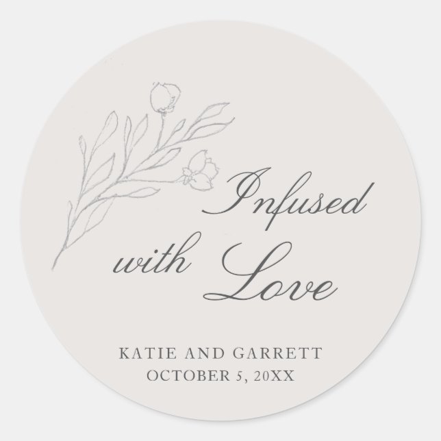 Sticker Rond Infusé Avec Amour Élégant Mariage Gris Faveur (Devant)