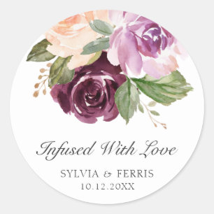 Sticker Rond Infusé Avec Amour Moody Plum Floral Mariage Faveur