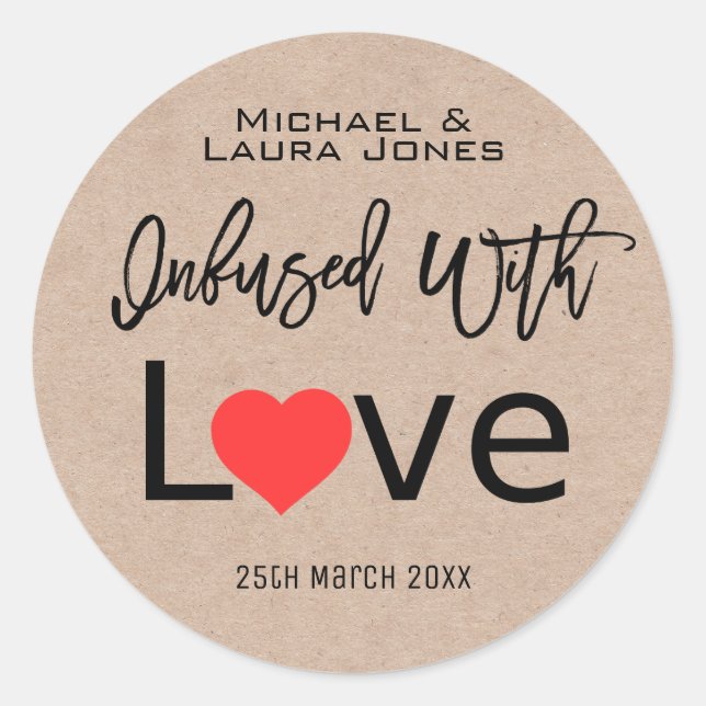 Sticker Rond Infusé Avec Du Papier Kraft Amoureux Avec Mariage  (Devant)