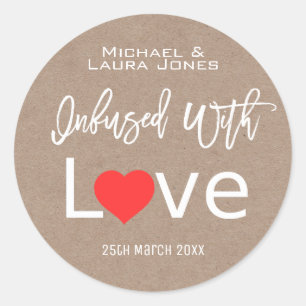 Sticker Rond Infusé Avec Du Papier Kraft Amoureux Avec Mariage 