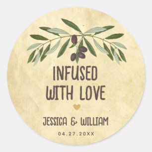 Sticker Rond Infusé par l'amour Mariage rustique Olive Oil Fave