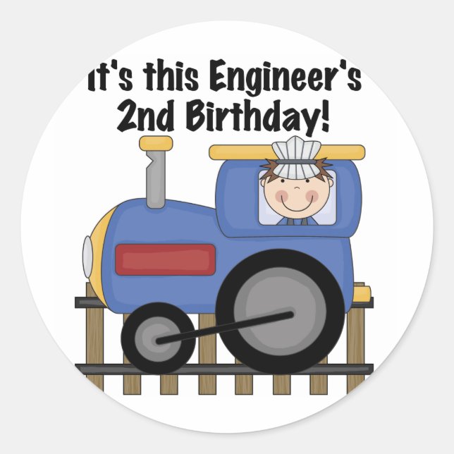 Sticker Rond Ingénieur de train 2e Anniversaire Tshirts et cade (Devant)
