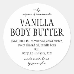 Sticker Rond Ingrédient de beurre corporel à la vanille fait ma